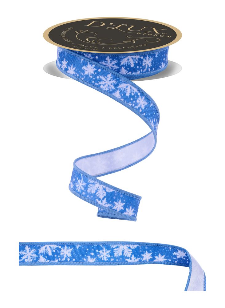 7/8"X10YD SNOWFLAKES/FUSED MULTI BLUE/WHITE WIRED RIBBON - Burlap and Bling Decor