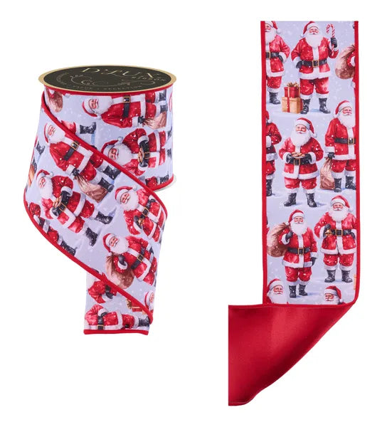 4"X10YD SANTA CLAUS/FUSED WHT/RED/BLACK/BEIGE WIRED RIBBON - Burlap and Bling Decor