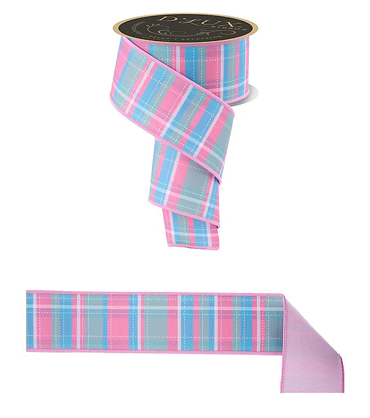 2.5"X10YD DASHED PLAID/FUSED WHITE/PINT/MINT WIRED RIBBON