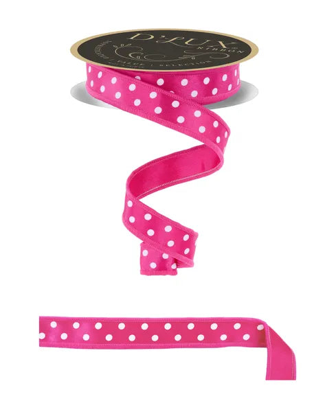7/8"X10YD SMALL POLKA DOT/FUSED HOT PINK/WHITE - Burlap and Bling Decor