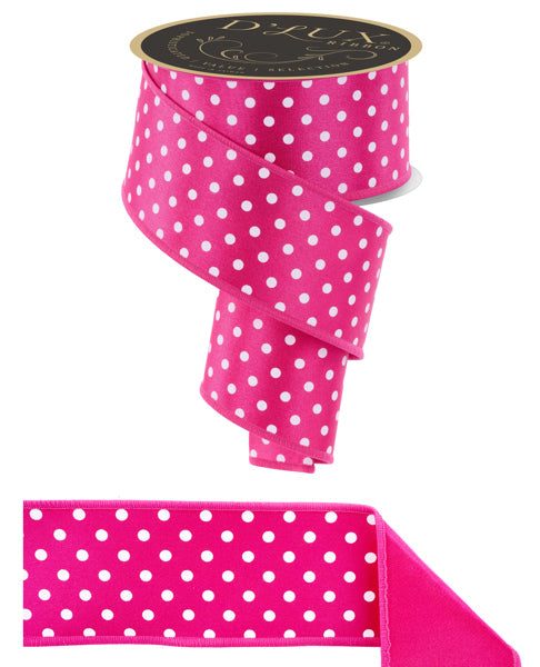 2.5"X10YD SMALL POLKA DOT/FUSED HOT PINK/WHITE - Burlap and Bling Decor