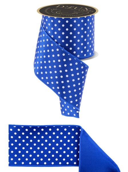 4"X10YD SMALL POLKA DOT/FUSED ROYAL BLUE/WHITE - Burlap and Bling Decor