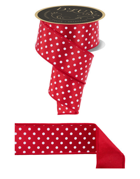 2.5"X10YD SMALL POLKA DOT/FUSED RED/WHITE - Burlap and Bling Decor