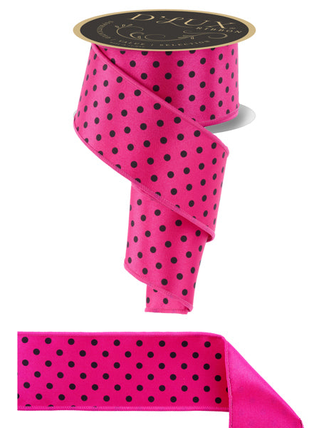 2.5"X10YD SMALL POLKA DOT/FUSED HOT PINK/BLACK - Burlap and Bling Decor