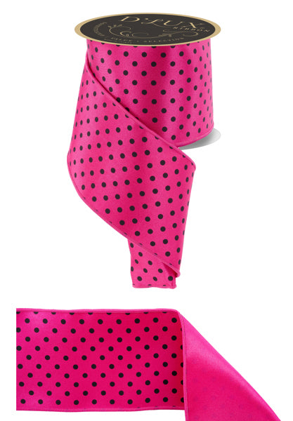 4"X10YD SMALL POLKA DOT/FUSED HOT PINK/BLACK - Burlap and Bling Decor