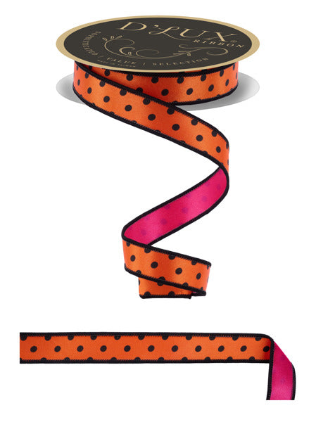 7/8"X10YD SMALL POLKA DOT/FUSED ORANGE/BLACK/HOT PINK - Burlap and Bling Decor