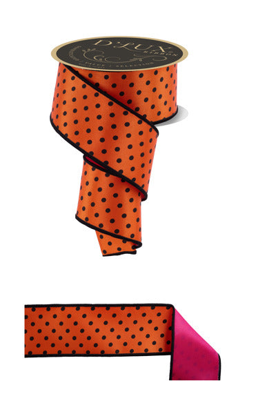 2.5"X10YD SMALL POLKA DOT/FUSED ORANGE/BLACK/HOT PINK - Burlap and Bling Decor