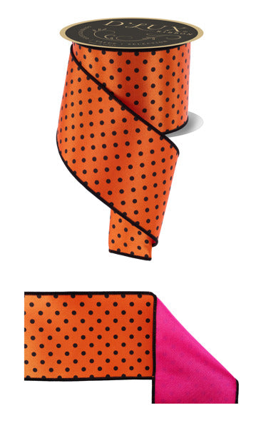 4"X10YD SMALL POLKA DOT/FUSED ORANGE/BLACK/HOT PINK - Burlap and Bling Decor