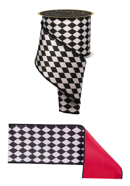 4"X10YD HARLEQUIN/FUSED WHITE/BLACK/RED - Burlap and Bling Decor