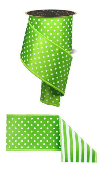 4"X10YD POLKA DOT/STRIPE/FUSED FRESH GREEN/WHITE - Burlap and Bling Decor