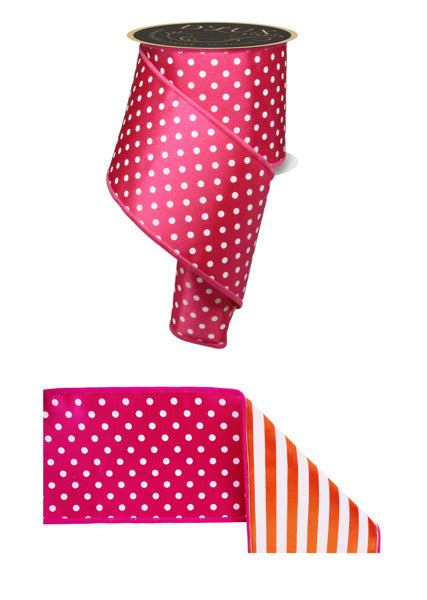4"X10YD POLKA DOT/STRIPE/FUSED HOT PINK/WHITE/ORANGE - Burlap and Bling Decor