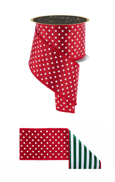 4"X10YD POLKA DOT/STRIPE/FUSED RED/WHITE/EMERALD - Burlap and Bling Decor