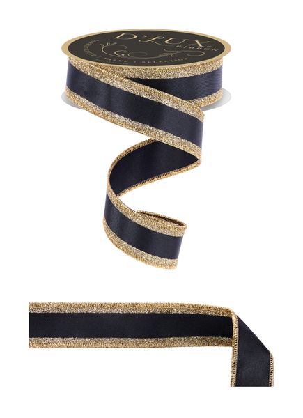 1.5"X10YD VERTICAL GLITTER STRIPE/FUSED BLACK/GOLD WIRED RIBBON - Burlap and Bling Decor