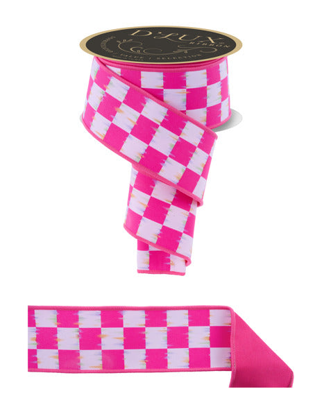 2.5"X10YD BOLD ANTIQUE CHECK/FUSED HOT PINK/WHITE - Burlap and Bling Decor