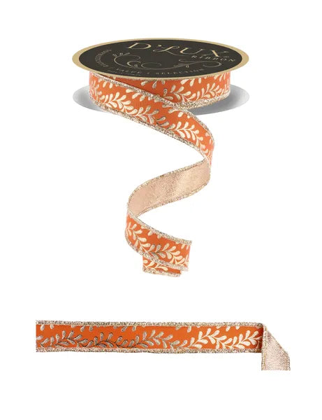 7/8"X10YD FOIL LEAF GARLAND/FUSED AUTUMN/GOLD WIRED RIBBON - Burlap and Bling Decor