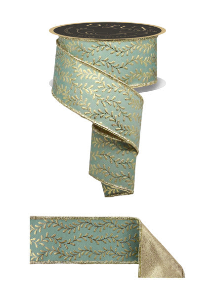 2.5"X10YD FOIL LEAF GARLAND/FUSED SAGE GREEN/GOLD - Burlap and Bling Decor