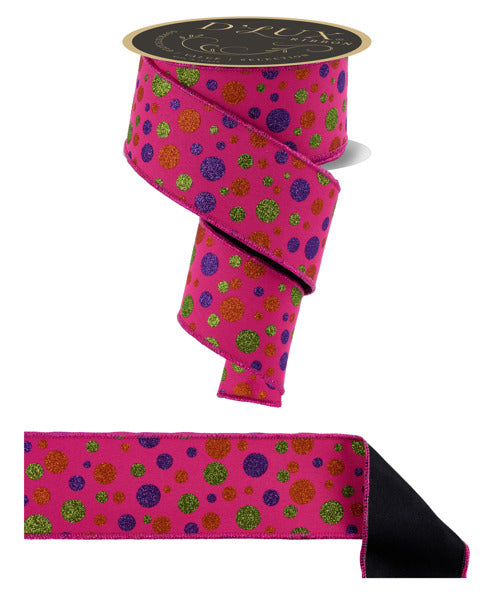 2.5"X10YD MULTI POLKA DOT/FUSED HOT PINK/PRPL/ORANGE/LIME - Burlap and Bling Decor