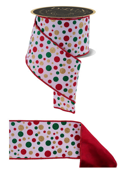 4"X10YD MULTI POLKA DOT/FUSED WHITE/RED/GOLD/EMERALD - Burlap and Bling Decor