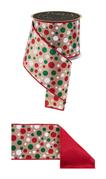 4"X10YD MULTI POLKA DOT/FUSED GOLD/WHITE/RED/EMERALD - Burlap and Bling Decor
