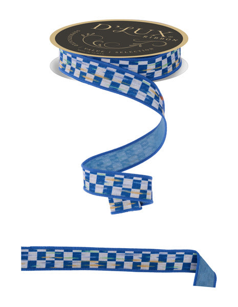 7/8"X10YD MINI ANTQ CHECKERBOARD/FUSED BEIGE/BLUE