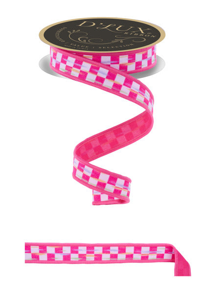 7/8"X10YD MINI ANTQ CHECKERBOARD/FUSED WHITE/HOT PINK