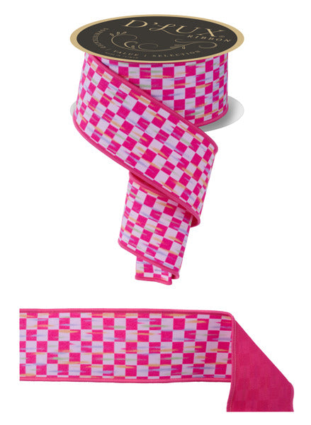 2.5"X10YD MINI ANTQ CHECKERBOARD/FUSED WHITE/HOT PINK - Burlap and Bling Decor