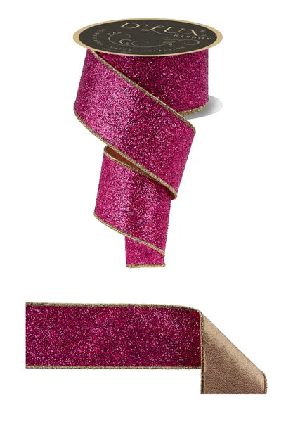 2.5"X10YD LASER GLITTER/FUSED LASER FUCHSIA/GOLD - Burlap and Bling Decor