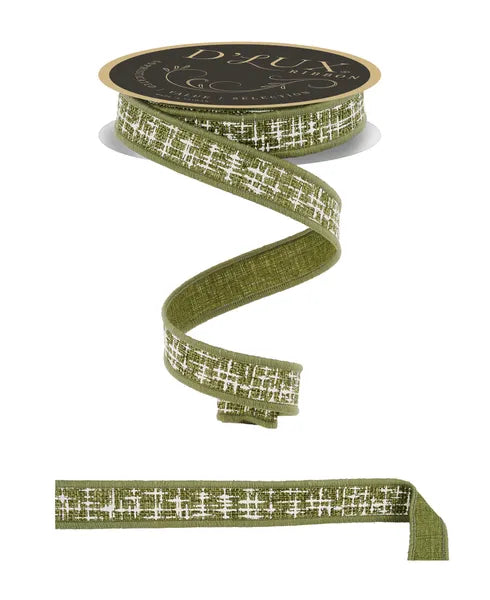 7/8"X10YD KNIT LOOK TEXTURE/FUSED MOSS GREEN/IVORY WIRED RIBBON - Burlap and Bling Decor