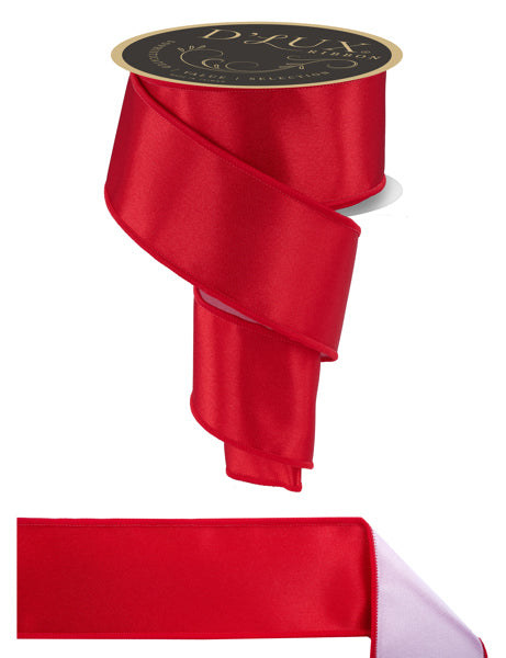 2.5"X10YD SATIN FUSED RED/WHITE - Burlap and Bling Decor