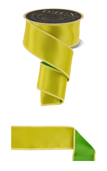 2.5"X10YD SATIN FUSED YELLOW/FRESH GREEN - Burlap and Bling Decor