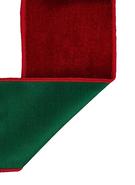 4"X10YD VELVET/DUPIONI RED/EMERALD GREEN