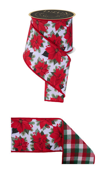 4"X10YD POINSETTIA/CHECK RED/GREEN/WHITE - Burlap and Bling Decor