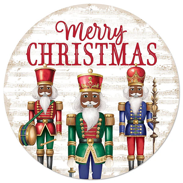 12"DIA MERRY CHRISTMAS NUTCRACKER SIGN DK SKIN/RED/GREEN/BLUE