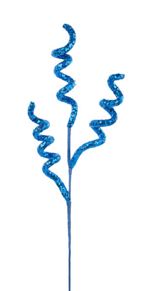 28"L SEQUIN CURLY SPRAY BLUE - Burlap and Bling Decor