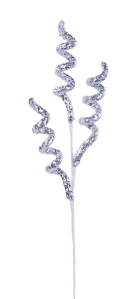 28"L SEQUIN CURLY SPRAY WHITE W/SILVER - Burlap and Bling Decor