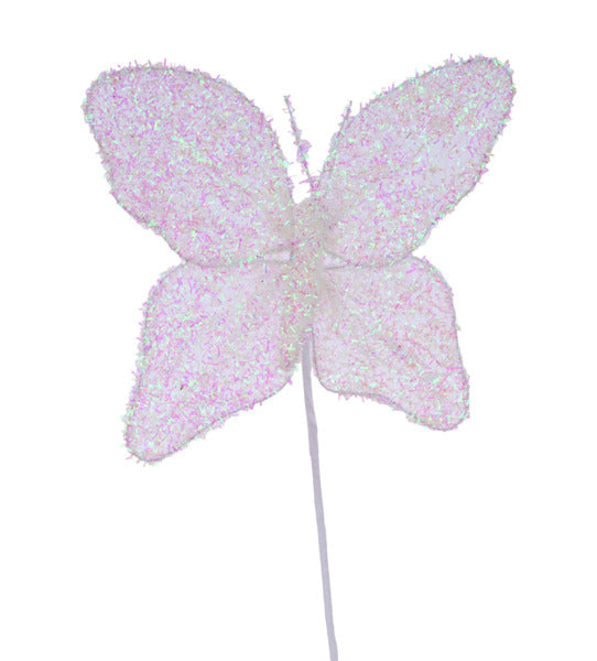 9"W V-CUT FOIL BUTTERFLY PICK, 12"OAL IRIDESCENT WHITE - Burlap and Bling Decor