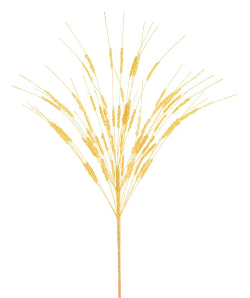 22"L IRID GLTTR MINI BEAD CATTAIL SPRAY YELLOW - Burlap and Bling Decor