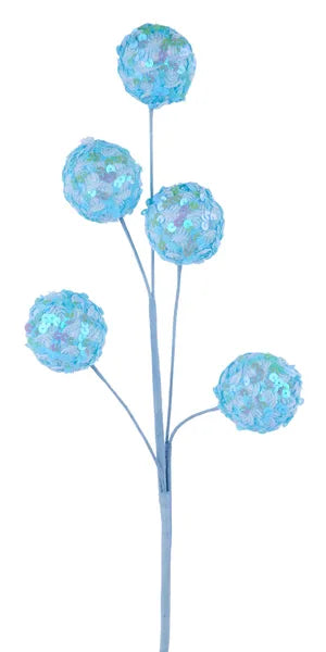 23"L IRID SEQUIN/LACE BALL SPRAY BLUE - Burlap and Bling Decor