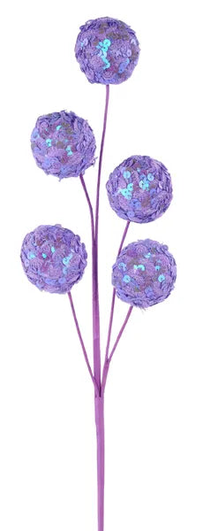 23"L IRID SEQUIN/LACE BALL SPRAY LAVENDER - Burlap and Bling Decor