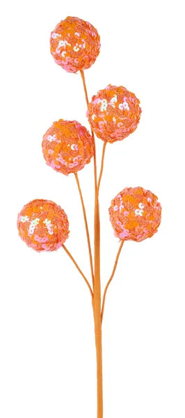 23"L IRID SEQUIN/LACE BALL SPRAY ORANGE - Burlap and Bling Decor
