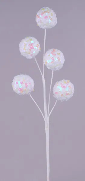 23"L IRID SEQUIN/LACE BALL SPRAY WHITE - Burlap and Bling Decor