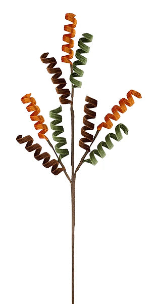 28"L CURLY VELVET SCROLL SPRAY BROWN/RUST/MOSS GREEN