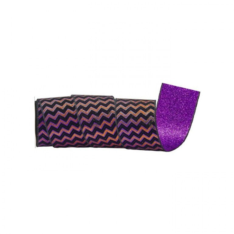 4" X 10 Yd VELVET W/GLITTER ZIGZAG RIBBON HALM