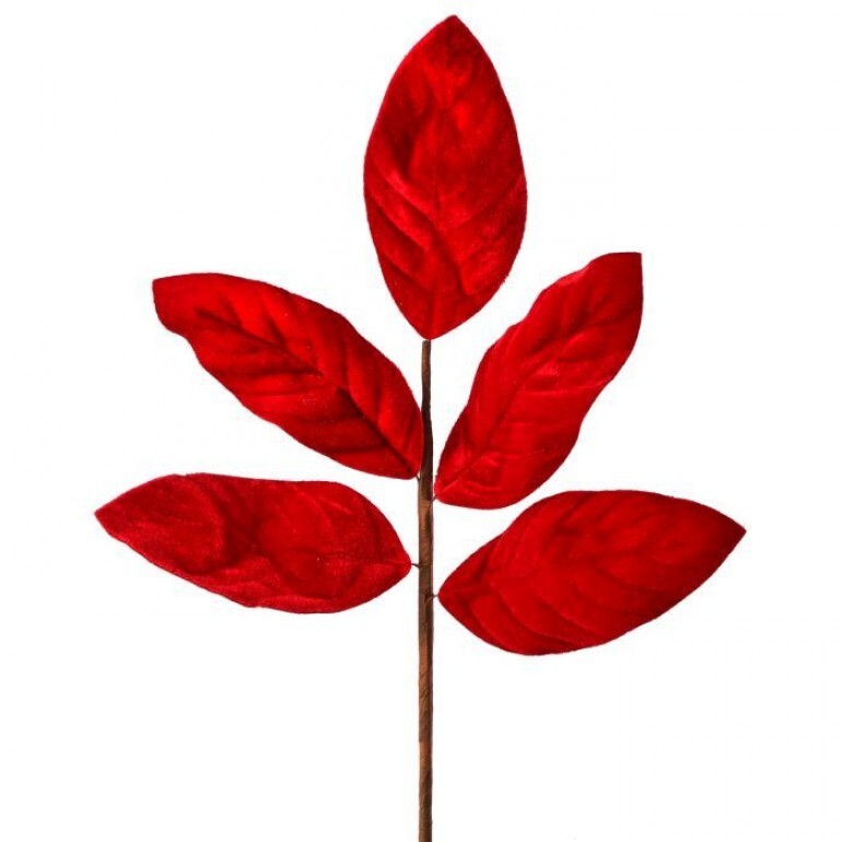 20" DELUXE VELVET MAGNOLIA LEAF SPRAY RED