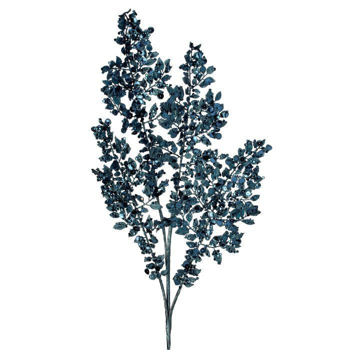 33" METALIC LEAVES SEQUIN SPRAY MIDNIGHT BLUE - Burlap and Bling Decor