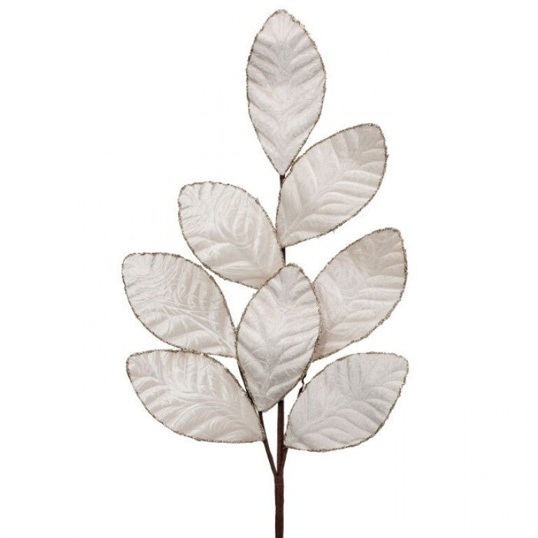 27" BAROQUE VELVET W/GLITTER LEAF STEM CRM