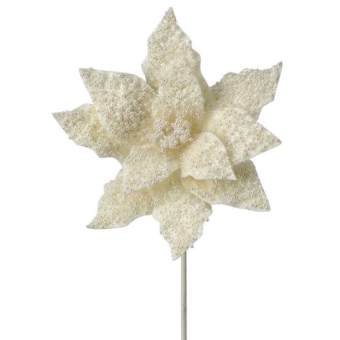 24" PEARL/GLITTER POINSETTIA STEM PRIV