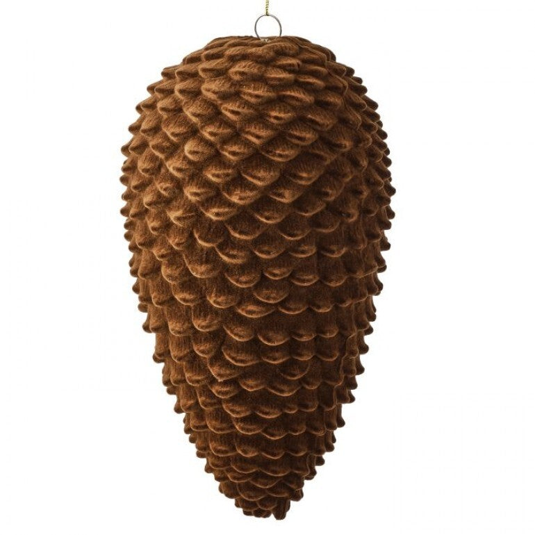 12" VP FLOCKED PINE CONE ORNAMENT BROWN