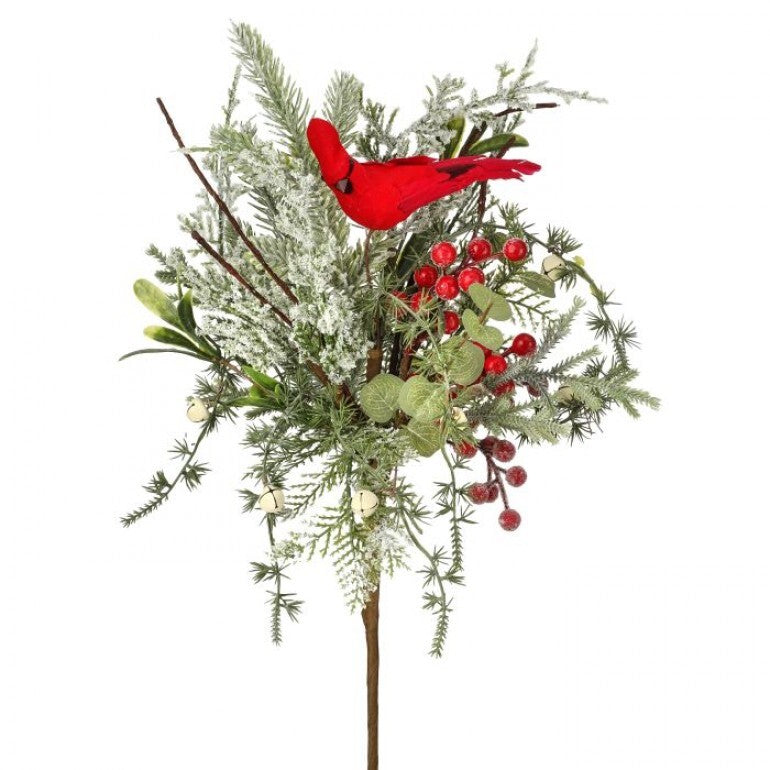 17" CARDINAL EVERGREEN SPRAY W/BERRIES GRRD