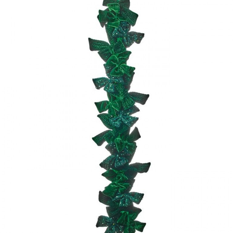 48" VLVT/SEQUIN BOW GARLAND OUTDOOR GRN